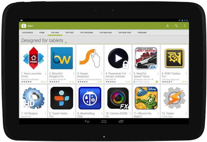 Tablet changes in Google Play