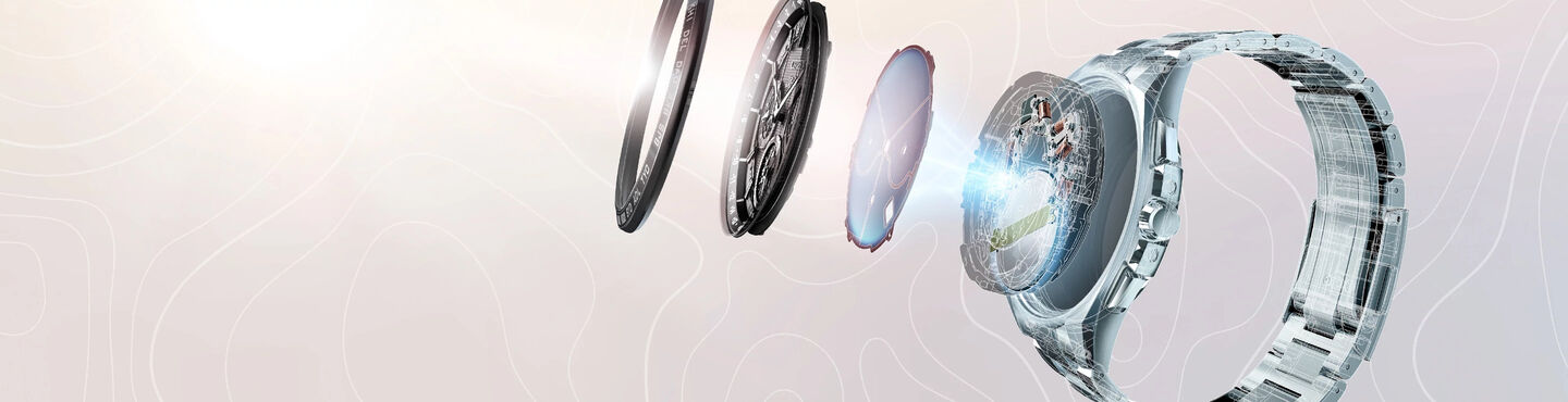 Image of deconstructed watch showing the Eco-Drive technology functionality.