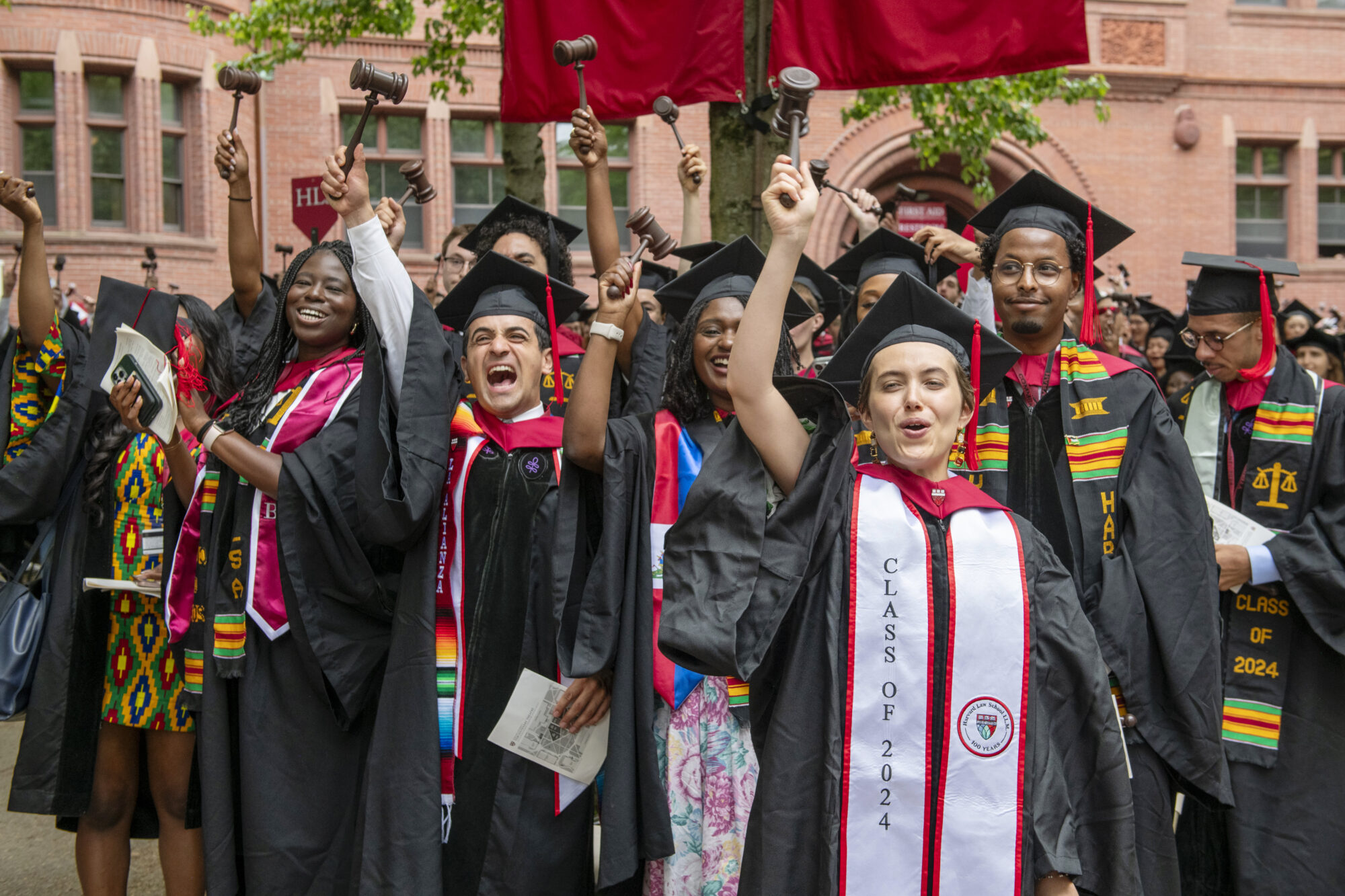 Harvard Law School students in cap and gown with gavels