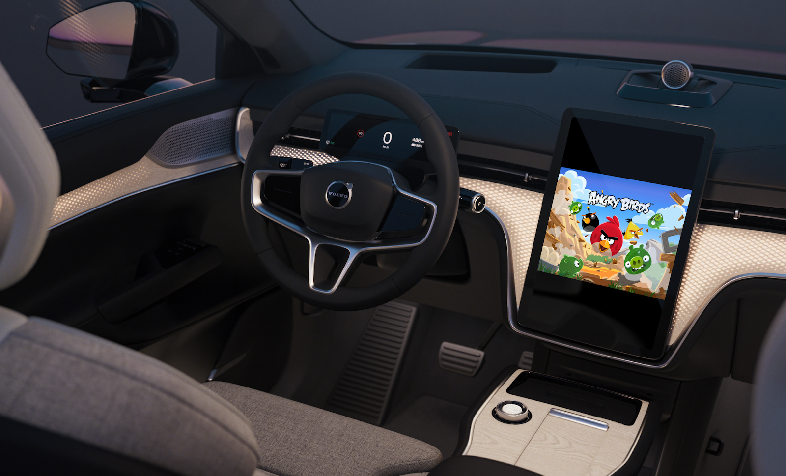 Image showing Angry Birds on a Volvo EX90 car display