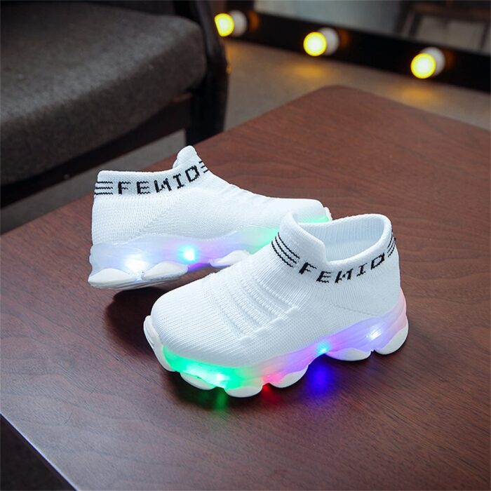 Children Baby Girls Boys Letter Mesh Led Luminous Socks Sport Run Sneakers Casual Shoes