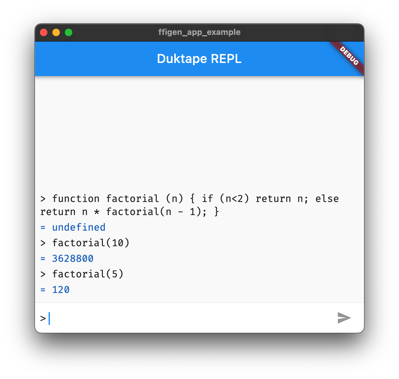 Duktape REPL running in a Linux application