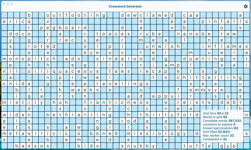 Animation of a crossword puzzle being generated.