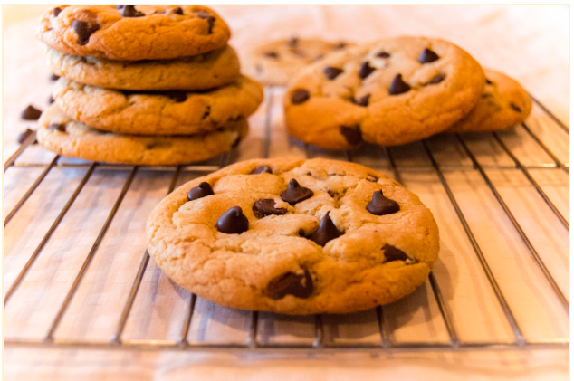 photograph of several chocolate chip cookies