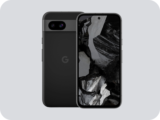 Bild des Google Pixel 8a Smartphones von vorne und hinten.