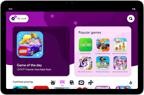 The Play tab is open on the Google Kids Space experience.