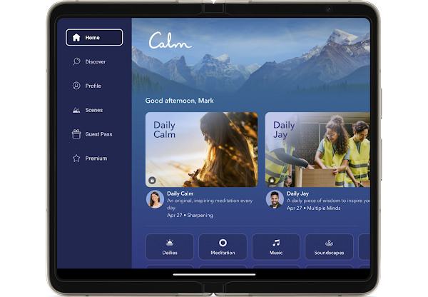 Calm is shown on an Android tablet.