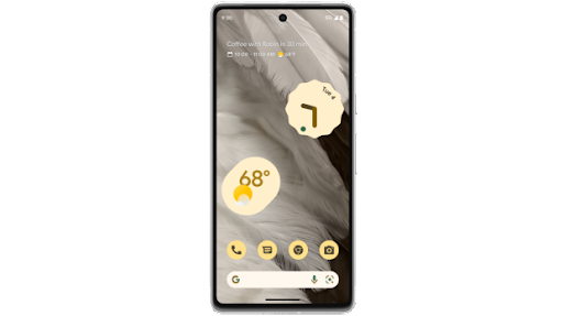 A Google Pixel 7 Pro phone with a customisable home screen.