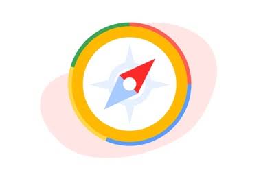 以 Google 專屬色彩繪製的指南針插圖。