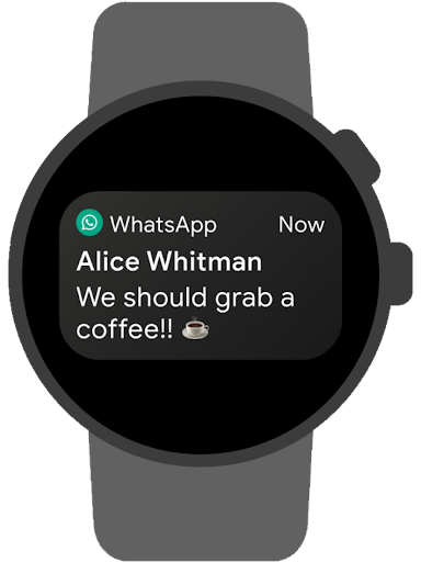 Получение уведомлений, чтение сообщений и ответ на звонки в WhatsApp для Wear OS на умных часах.