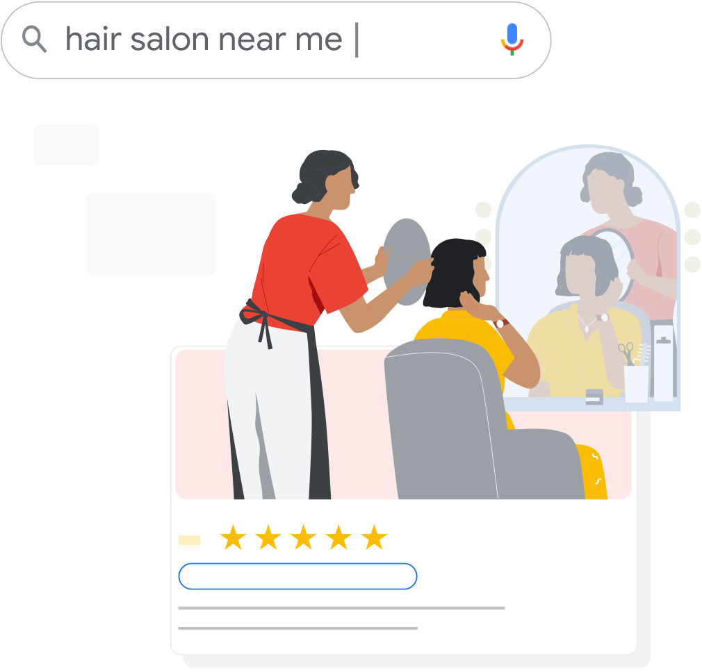 A Search bar with the query "hair salon near me"