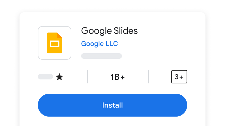 Vyskakovací okno zobrazující aplikaci Prezentací Google s modrým tlačítkem Instalovat.