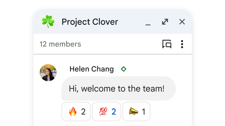 Chatbereich für Projekt Clover heißt neue Mitglieder willkommen.