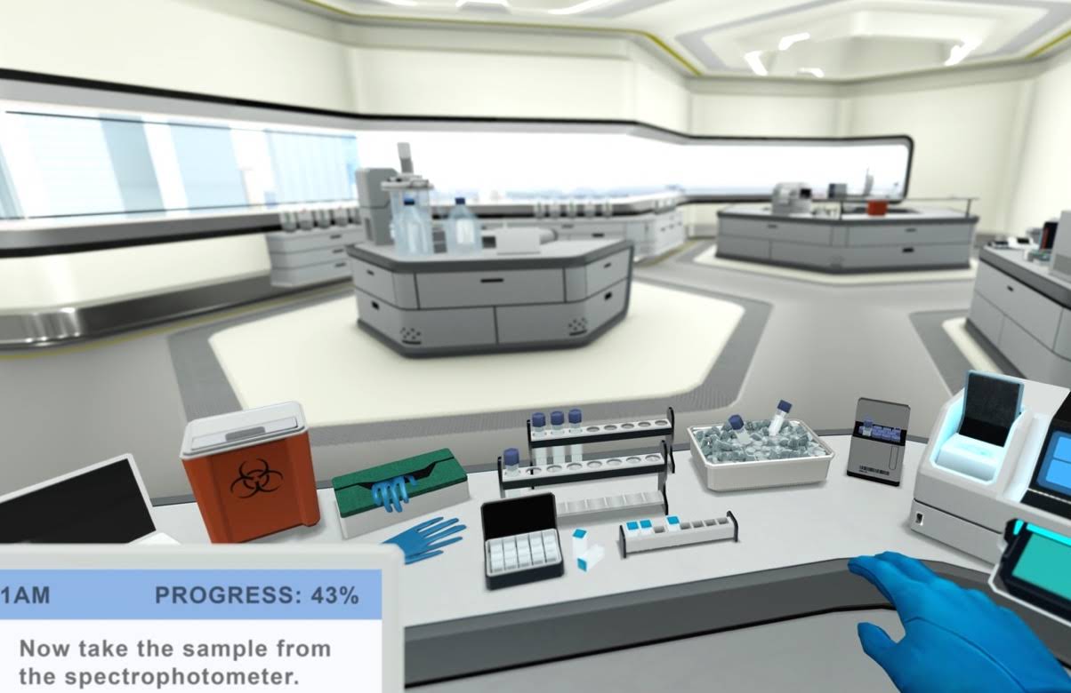 Immagine di un laboratorio simulato con la realtà virtuale