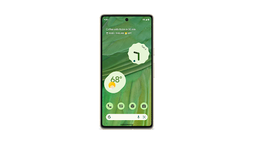 Un teléfono Google Pixel 7 Pro con una pantalla principal personalizable.