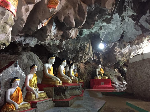Buddhist statues in a cave in Myanmar.