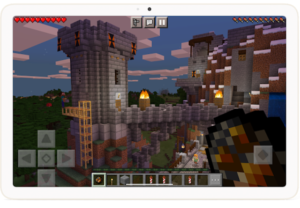 Minecraft is shown on an Android tablet.