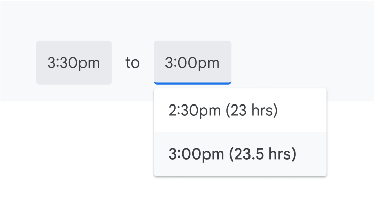 ממשק משתמש שרואים בו פגישה שנמשכת 23.5 שעות