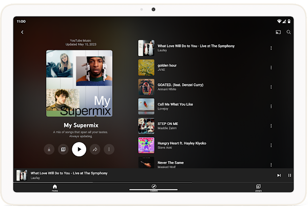 YouTube Music is shown on an Android tablet.