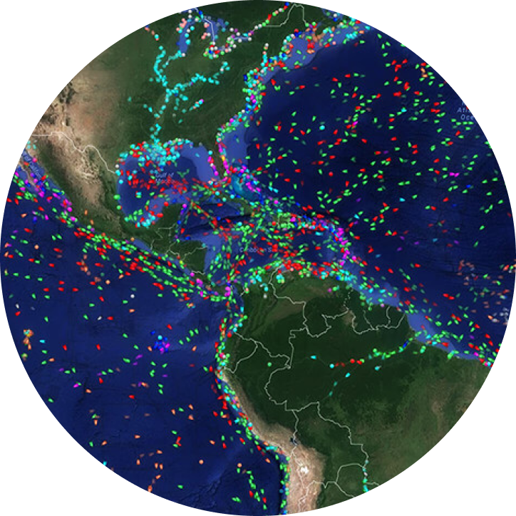 Vista de satélite de América Central cubierta de puntos verdes y rojos