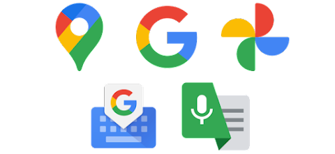 Una imagen con seis logotipos de productos Google