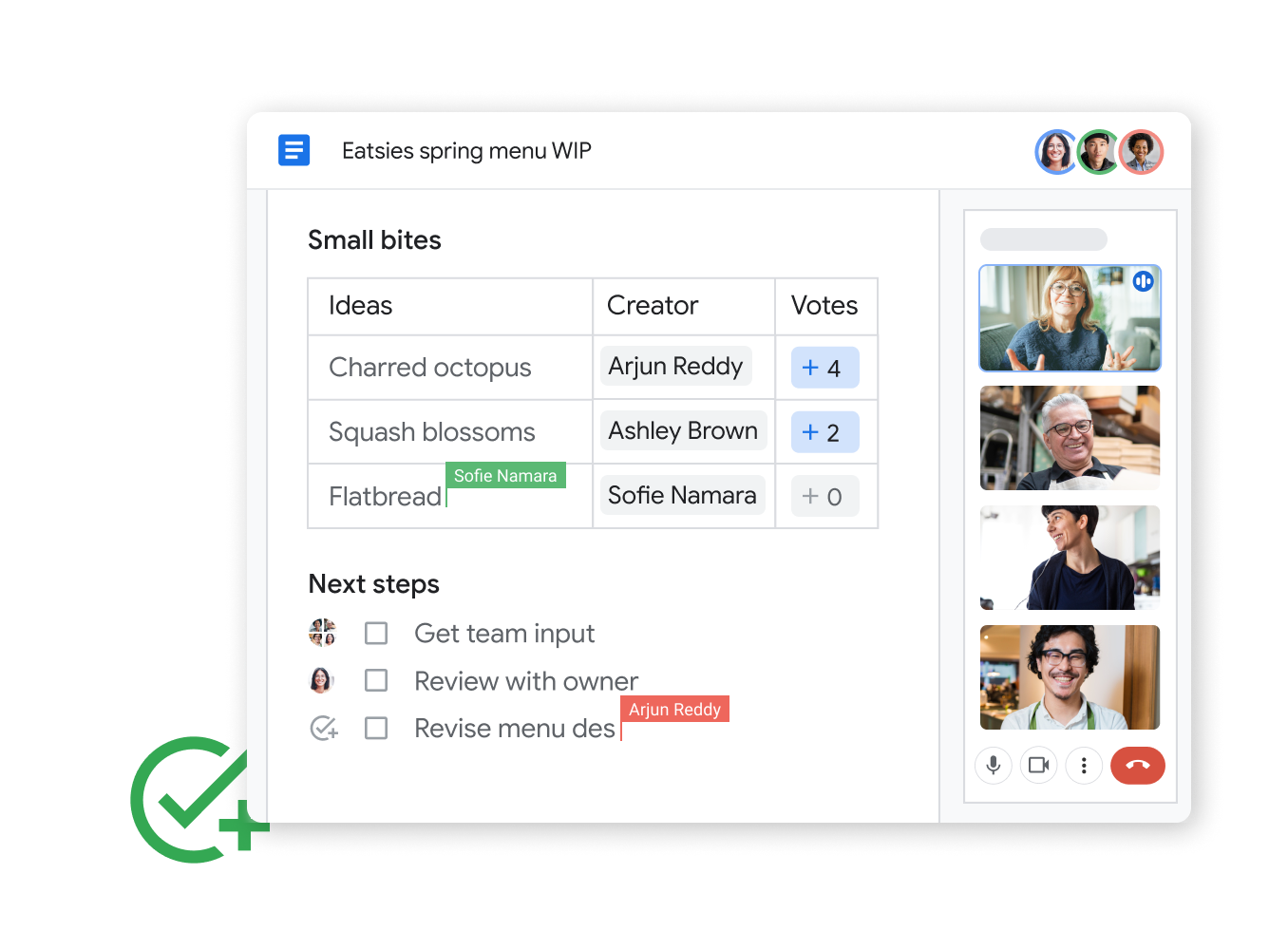 Ілюстрація Workspace: учасники команди разом працюють із Google Таблицями, редагують їх і спілкуються в Google Chat