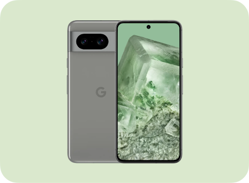 Bild des Google Pixel 8 Smartphones von vorne und hinten.
