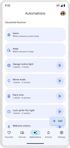 Google Home App Automations UI