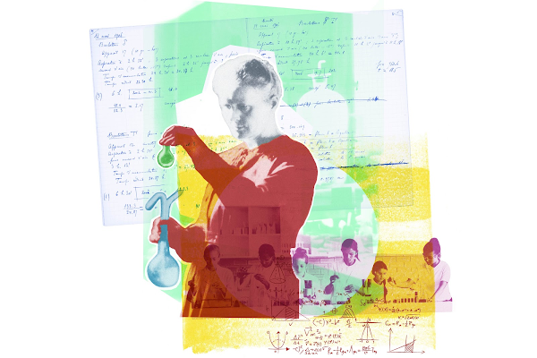 A collage of the scientist, Marie Curie.