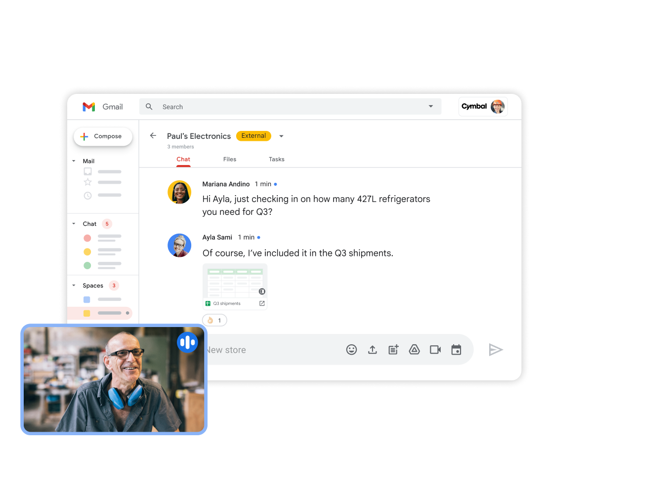Google Workspace arayüz görseli: Gmail ve Meet ile ortak çalışmalar