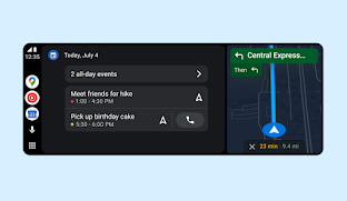 El nuevo diseño de Android Auto mostrando el calendario y mapas en la pantalla.