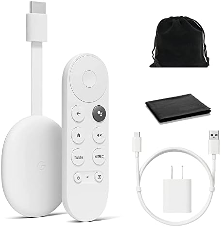Google Chromecast - Streaming Device with HDMI Cable and Voice Search Remote - Stream Shows, Music, Photos, Sports from Phone to TV - Includes Cleaning Cloth, Pouch - HD Version - Snow