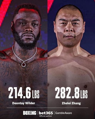 r/Boxing - Weigh in results for Wilder v Zhang. Massive weight difference 