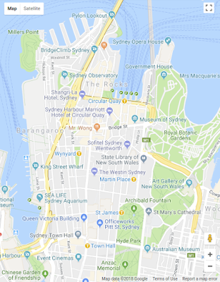 Map of Sydney with new colors, styles and customized pins for places of interest. 